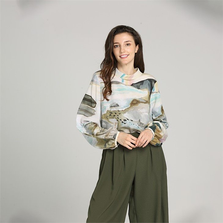 Ladies' Silk Digital Print Long Sleeve Shirt